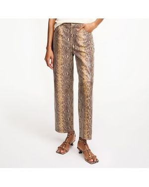By Malene Birger Snake Print Cailys Straight Leather Trousers - Natural