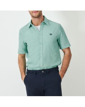 Crew Light Linen Blend Short Sleeve Shirt - Green