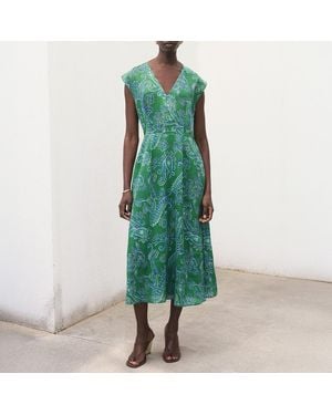 Mango Ramie Paisley Dress - Green