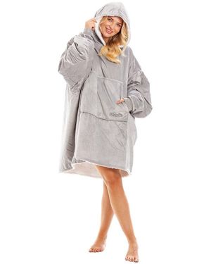 CAMILLE Sherpa Fleece Hoodie With Elasticated Cuffs & Giant Pocket - Grey
