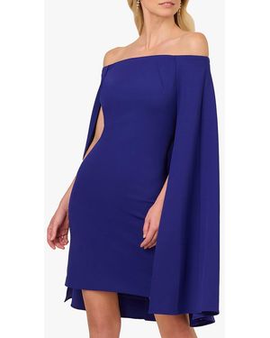 Adrianna Papell Dark Off Shoulder Cape Dress - Blue