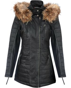 Infinity Leather Slim Fit Leather Hooded Parka Jacket-Northam - Black