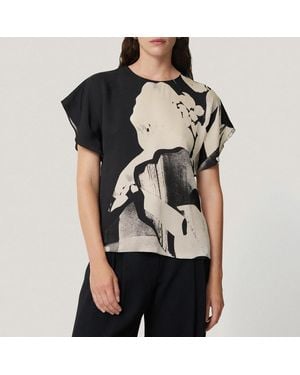 Jigsaw Monochrome Collage Draped Top - Black