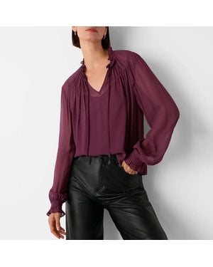 Whistles Plum Tie Neck Detail Sheer Blouse - Purple
