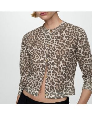 Mango Medium Leopard Knit Cardigan - Brown