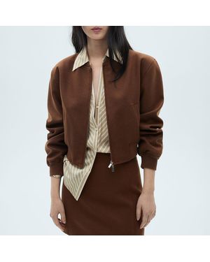 Mango Wool Blend Bomber Jacket - Brown