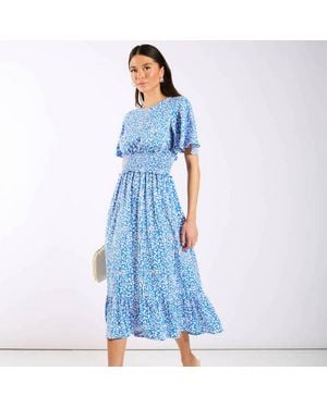 Needs No Label Animal Smock Waisted Midi Dress - Blue