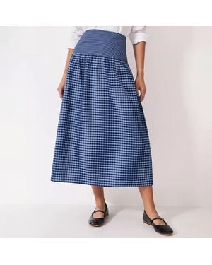 Crew Dara Gingham Cotton Midi Skirt - Blue
