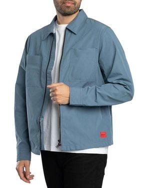 HUGO Oversized Zip Through Evalom Overshirt - Blue