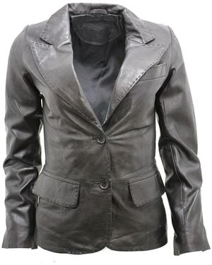 Infinity Leather Leather Blazer Jacket-Seregno - Grey