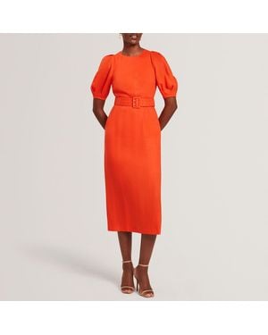 Ted Baker Rumbee Linen Puff Sleeve Midi Dress - Red