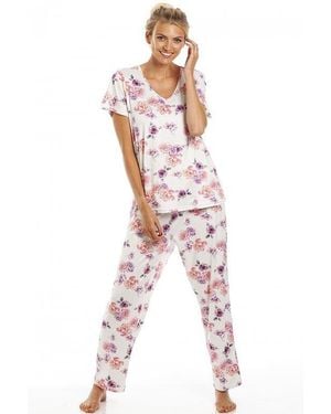 CAMILLE Lightweight Floral Print Pyjama Set - Natural