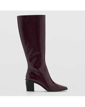 Mango Burgundy Leather Boots With Zip - Brown