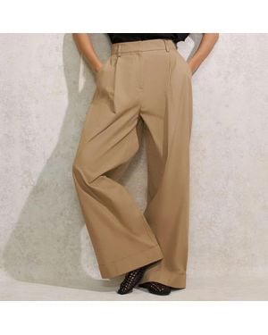 Ro & Zo Camel Turn Up Hem Cotton Chino Trousers - Natural