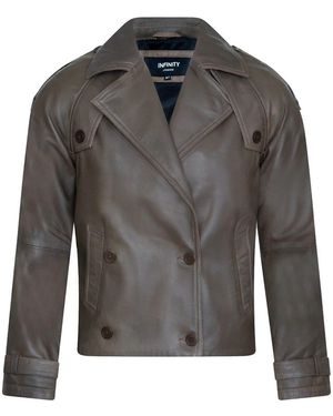Infinity Leather Cropped Oversized Trench Leather Jacket - Grey