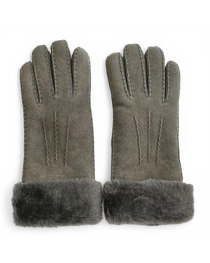 Infinity Leather Genuine Sheepskin Suede Gloves With Fur Cuff - Green