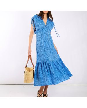 Needs No Label Leopard Ruched Midi Dress - Blue