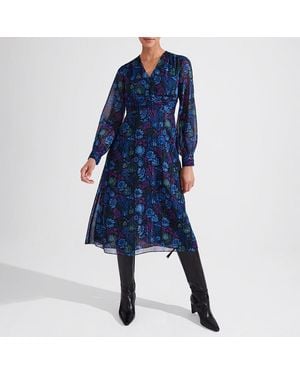 Hobbs Floral Saffron Chiffon Midi Dress - Blue