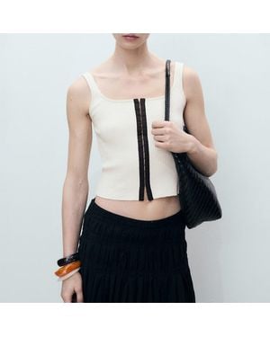 Mango Cotton Top With Contrasting Closure - Natural