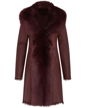 Infinity Leather Burgundy Toscana Sheepskin Leather Hooded Trench Coat - Purple