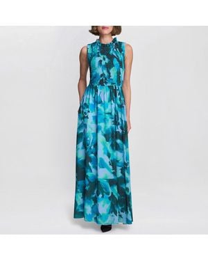 Gina Bacconi Roxanna Sleeveless Shirred Top Dress - Blue