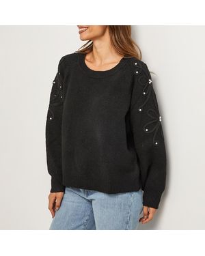Sofiacashmere Cashmere Floral Appliqué Jumper - Black