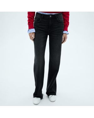 Mango High Waisted Wide Leg Jeans - Black