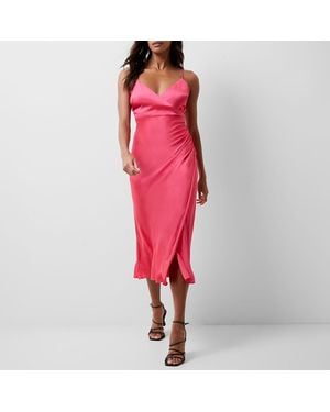 French Connection Bright Strappy Satin Slip Midi Dress - Red