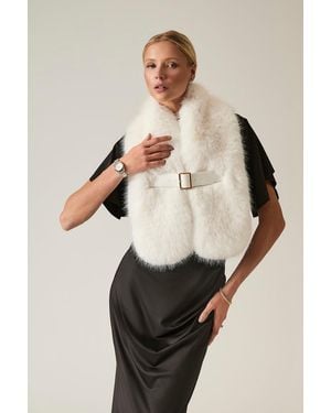 James Lakeland Buckled Cream Faux Fur Collar - Natural