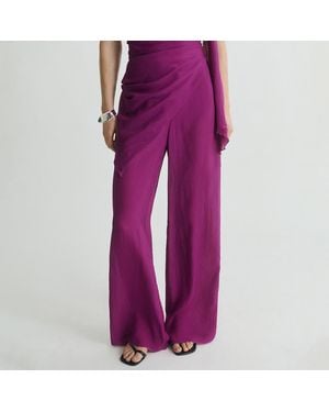 Mango Flowy Straight-Fit Trousers - Purple