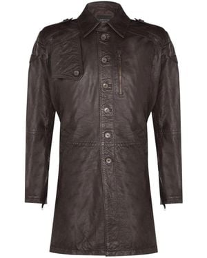 Infinity Leather Long Leather Trench Coat-Filton - Brown