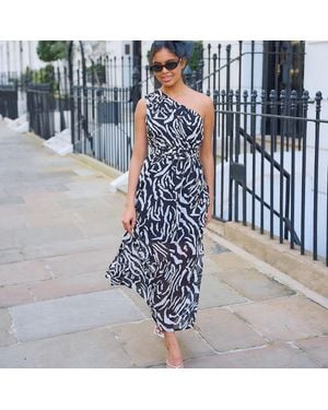 Needs No Label Animal One Shoulder Midi Dress - Blue