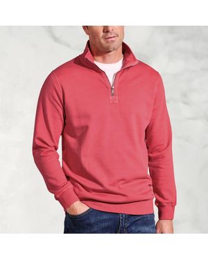 Brook Taverner Brolin Garment Dyed Zip Neck Sweatshirt - Red