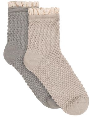 Lemon Sand 2 Pack Texture Lace Crew Socks - Grey