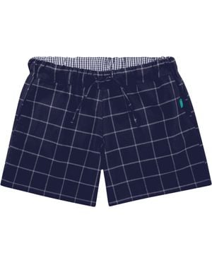 Lounge Organic Brushed Cotton Lounge Shorts And Check - Blue