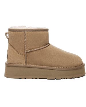 EVER AU Dusky Leather Platform Short Boots - Natural