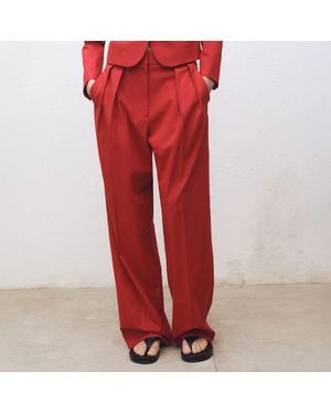 Mango Wide Leg Wool Blend Suit Trousers - Red