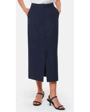 Whistles Pinstripe Tailored Midi Skirt - Blue