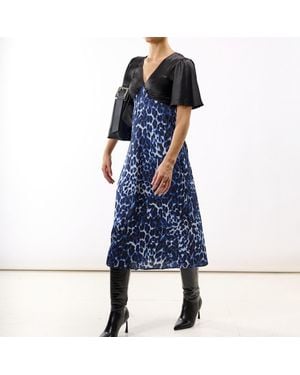 Needs No Label Leopard Printed Satin Midi Dress - Blue