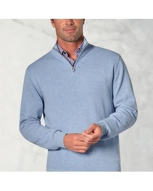 Brook Taverner Ricky Sky Pique Knit Zip Neck Jumper - Blue