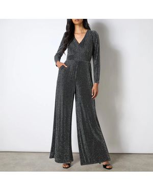 Ro & Zo Eliza Sparkle Jersey V-Neck Jumpsuit - Grey