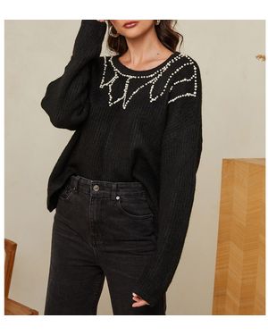 Sofiacashmere Cashmere Blend Scoop Neck Pearl Jumper - Black
