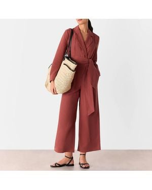 Whistles Relaxed Linen Blend Jumpsuit - Red