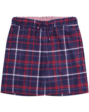 Lounge Loungewear Shorts Organic Brushed Cotton And Check - Blue