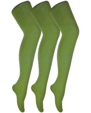 Sock Snob Khaki 3 Pair Ladies Coloured Opaque 80 Denier Plain Block Colour Tights - Green