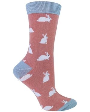Miss Sparrow Rabbit 1 Pack Ladies Novelty Animal Patterned Bamboo Socks - Blue