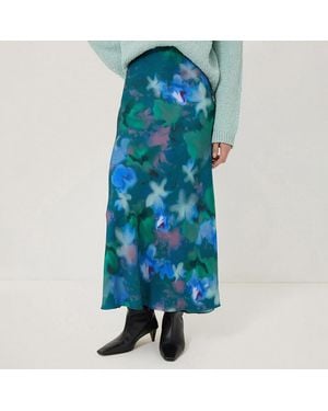 Jigsaw Floral Mist Midi Skirt - Blue