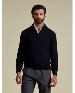 Duchamp Funnel Neck Cotton Blend Jumper - Blue
