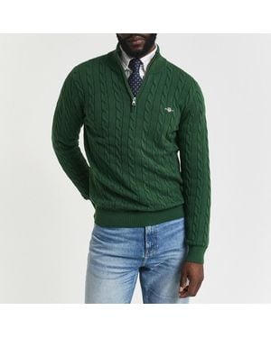 GANT Cotton Cable Knit Half Zip Jumper - Green
