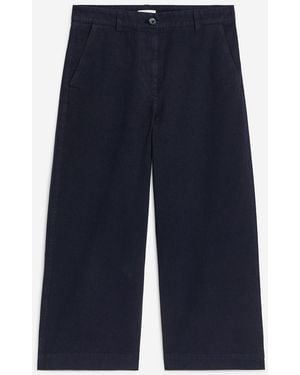 ARKET Cropped Cotton Linen Chino Trousers - Blue